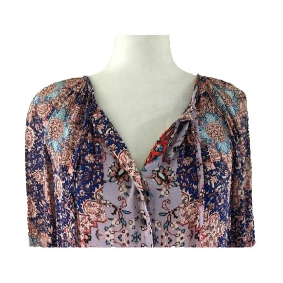 LUCKY BRAND Long Sleeve Blouse Top Multicolor Boho Pattern Size XS Rayon EUC - Picture 2 of 6